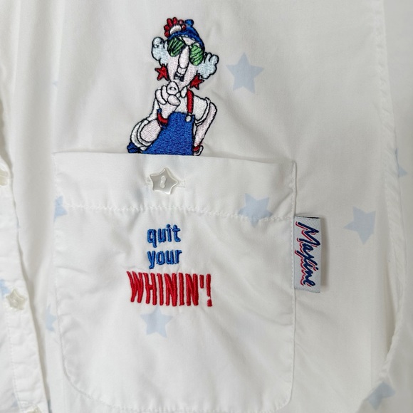 Vintage Hallmark Maxine & Floyd Button Up Shirt Size 24W Star Print Embroidered - Picture 2 of 12